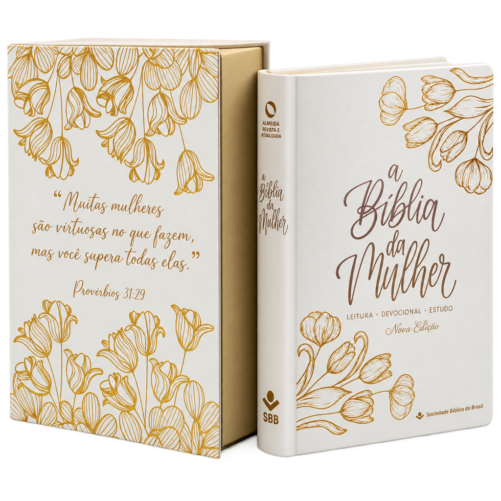 Bíblia da Mulher | NAA (Capa Branca, Tulipa Prata e Ouro)