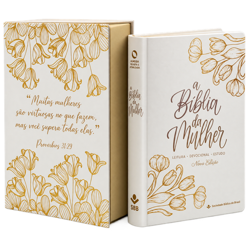 [NA085NBEM-BRPO] Bíblia da Mulher | NAA (Capa Branca, Tulipa Prata e Ouro)